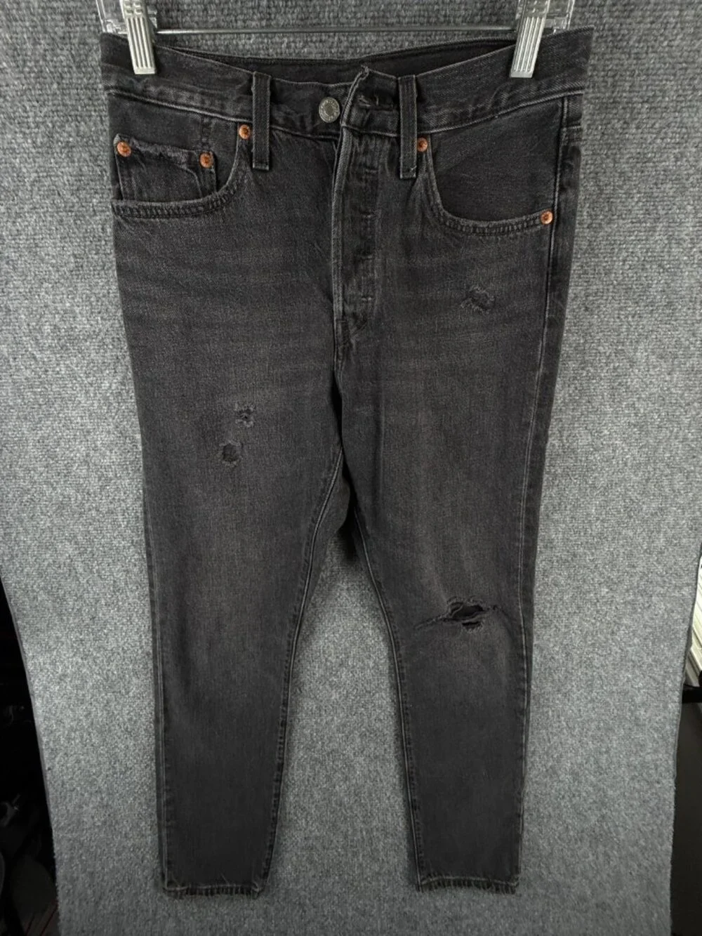 Levis Premium 501 S Jeans Women Black Button Fly Big E Charcoal Wash Straight